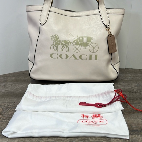Coach Tote Embossed Horse & Carriage Gold/Chalk/Vanilla C4063 - Picture 1 of 12